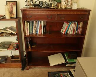 mahogany bookcase, books