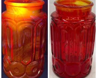 LE Smith Glass Moon And Stars Red Amberina Apothecary Cannister
