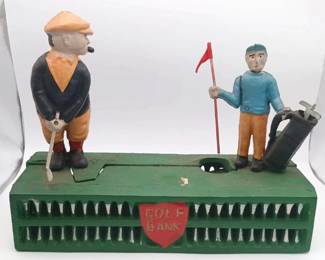 Cast Iron Golf-Themed Bank

