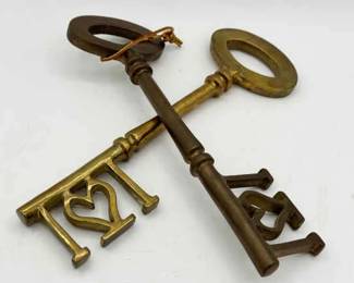 (2) HUGE Solid Brass Heart Keys
