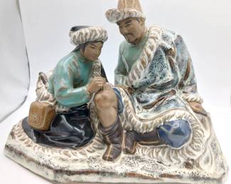 Chinese Shiwan Mudman Figure — Father & Daughter
