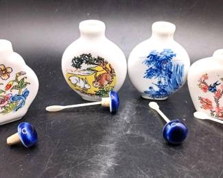 (4) Small Porcelain Jars with Spoons in the Lids
