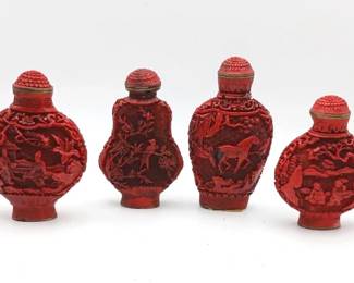 (4) Small Carved Containers with Spoons in the Lids

