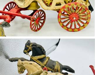 Cast Iron Horse Drawn Fire Hose Reel with Bell and Figures
