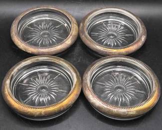 Set of (4) Silverplate Glass Coasters
