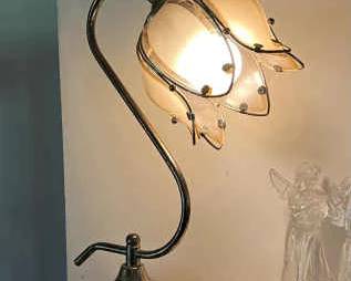 MCM Brass & Glass Lotus Flower Lamp
