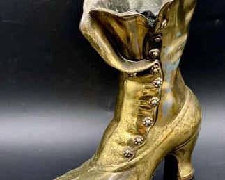 High Heel Brass Boot Vase

