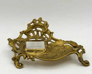 Art Nouveau style brass inkwell stand
