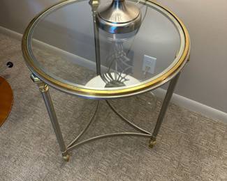 Mid-Century Mixed Media Gueridon Round Side Table by LaBarge