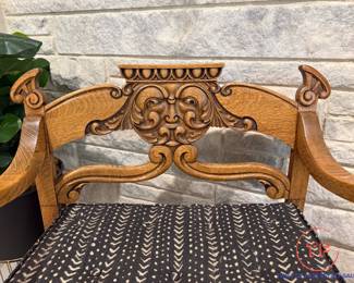 Victorian Oak Savonarola Chair with North Wind God/Joker Carved Back Rest
