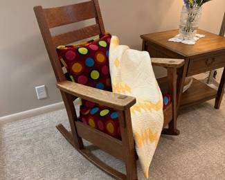 Antique Signed LIMBERT No. 1610 Mission Oak Arts and Crafts Tall Back Pegged Rocking Chair