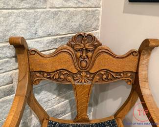 Victorian Oak Savonarola Chair with North Wind God Carved Back Rest