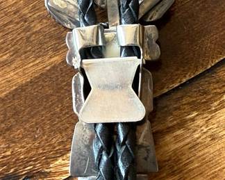 Vintage Sterling and Turquoise Navajo KACHINA Bolo Tie Holding Royal Order of Jesters Shriner (Masons) BILLIKEN