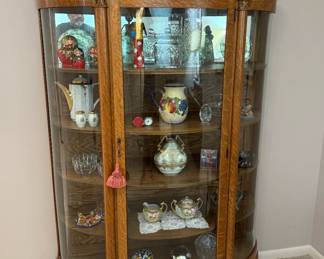 Antique Tiger Oak Curio Cabinet with Claw Feet