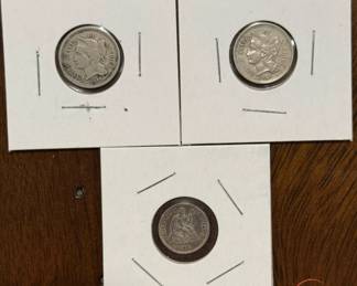3 Cent Nickels and Seated Liberty Half Dime