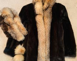 natural mink with fox trim and it includes a precious mink hat with fox trim