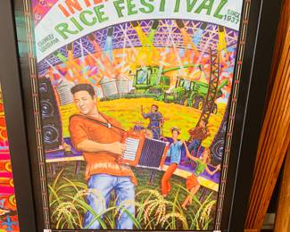 signed and framed International Rice Festival poster