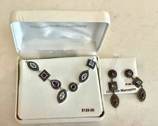 092-J: Sterling Marcasite Necklace and Earrings
