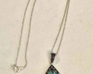 102-J: Sterling Necklace with Aquamarine Pendant