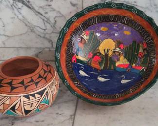 Colorful Mexican Pottery Pot Signed M Montoya