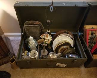 Army trunk; vintage items