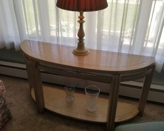 Foyer table; table lamp