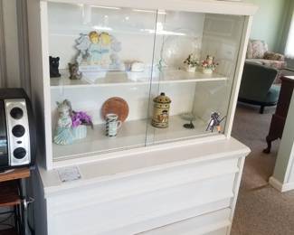 Painted white glass front hutch