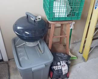 Charcoal grill; stool