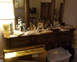 Dresser with trifold mirror matches nightstands