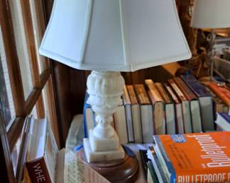 Marble lamp; books