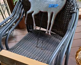 4 outdoor arm chairs; reindeer Christmas stake