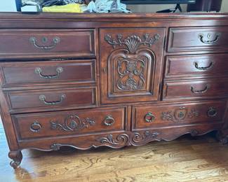 Cherry Wood Ornate Dresser 
