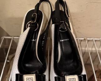 Black/White Open Toe Slingback Sandals 