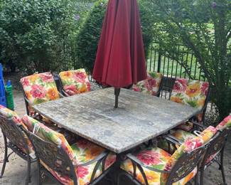 Square stone outdoor dining table with 8 chairs 