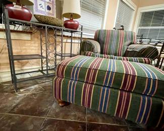 Chair with Ottoman, Metal Wine Bar, Lamps