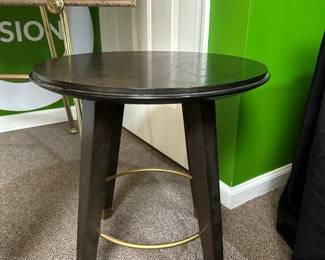 Round dark espresso wood and brass side accent table 