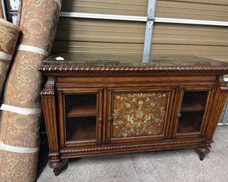 walnut buffet/ credenza with marble top 