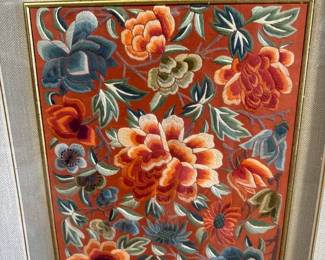 embroidered floral framed art 