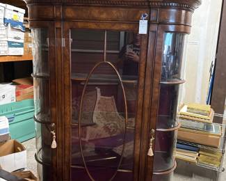walnut bow glass china cabinet 