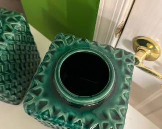 Emerald Green Porcelain Square Canister Jars 