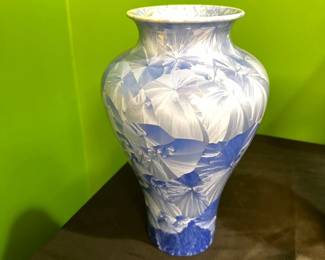 Blue and Tan Crystalline Glaze Hand Made Pottery Vase 