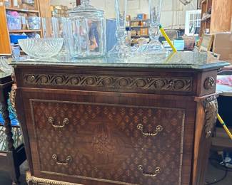 antique mahogany sideboard or buffet with gilt bronze and marble top 