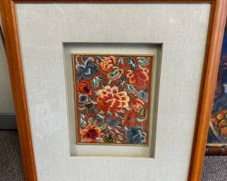embroidered floral framed art 