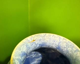 Blue and Tan Crystalline Glaze Hand Made Pottery Vase 