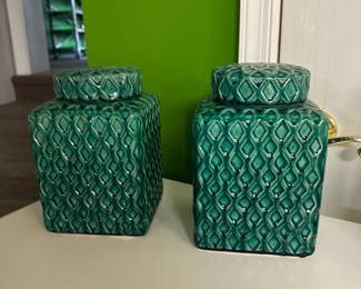 Emerald Green Porcelain Square Canister Jars 