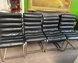 Mid Century Leather and chrome dining chair 