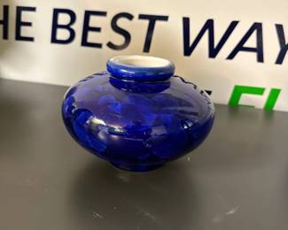 cobalt blue mid century modern hand blown vase 