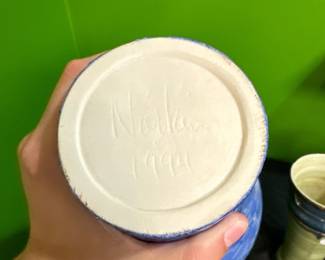 Blue and Tan Crystalline Glaze Hand Made Pottery Vase 