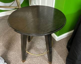 Round dark espresso wood and brass side accent table 