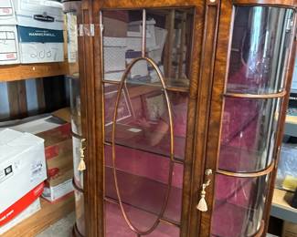 walnut bow glass china cabinet 